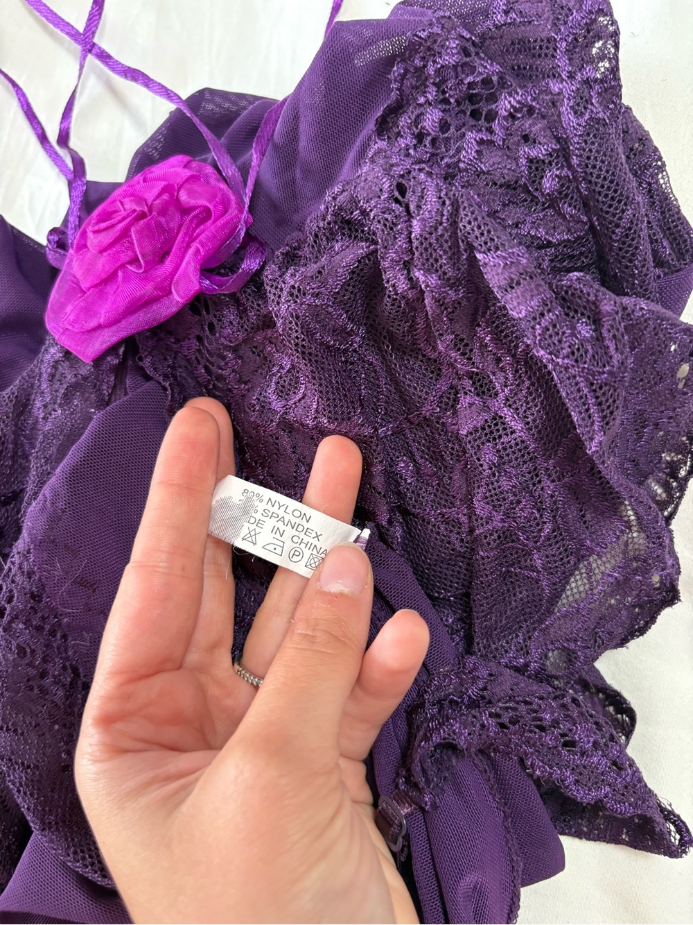 Purple Lace Sheer Maxi Slip Dress with Rose Accent - Picture 6 of 6